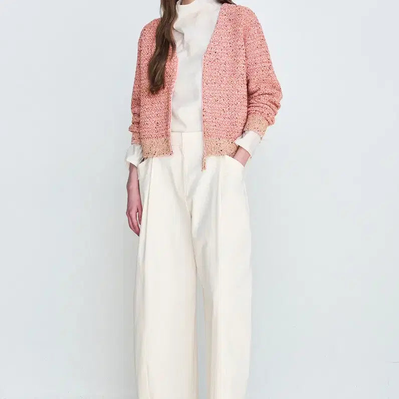 [BUNJANG] LATT Mélange Sequin Zip-Up Knit Cardigan Pink / 새상품)레뜨 LATT 멜란지 시퀸 집업 핑크 니트 가디건