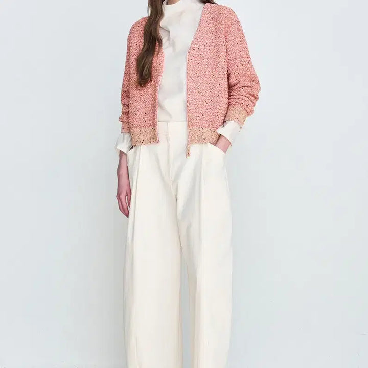 [BUNJANG] LATT Mélange Sequin Zip-Up Knit Cardigan Pink / 새상품)레뜨 LATT 멜란지 시퀸 집업 핑크 니트 가디건