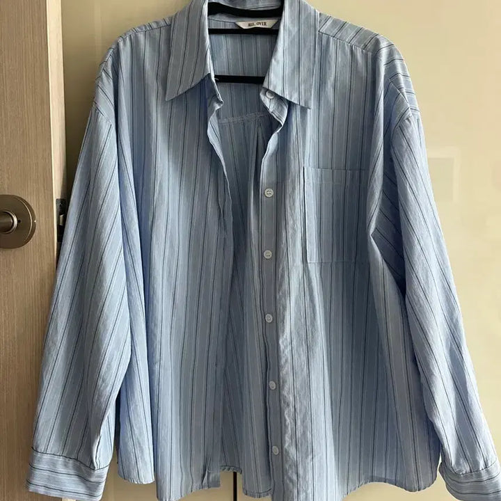[BUNJANG] All Over Stripe Shirt Sky Blue / 올오버 스트라이프 셔츠 하늘색