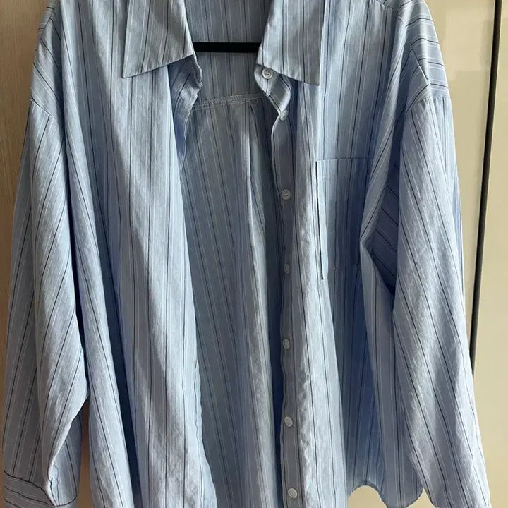 [BUNJANG] All Over Stripe Shirt Sky Blue / 올오버 스트라이프 셔츠 하늘색