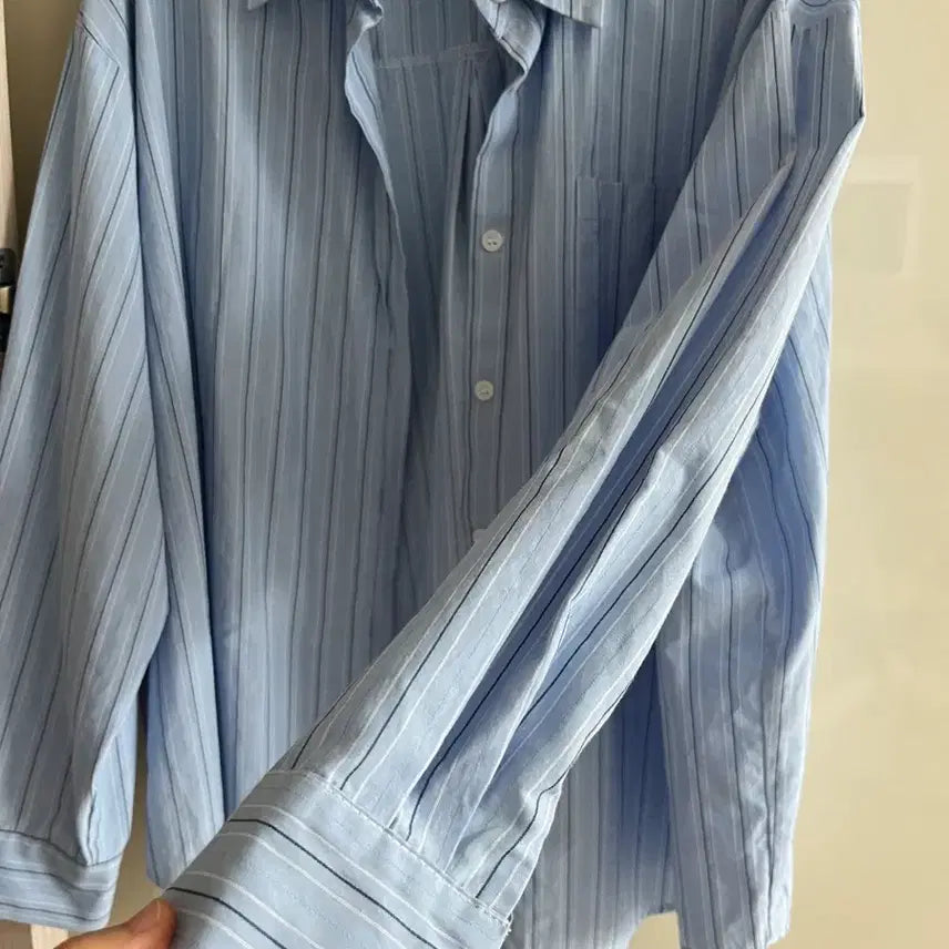 [BUNJANG] All Over Stripe Shirt Sky Blue / 올오버 스트라이프 셔츠 하늘색