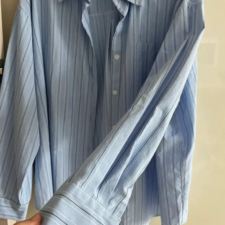 [BUNJANG] All Over Stripe Shirt Sky Blue / 올오버 스트라이프 셔츠 하늘색