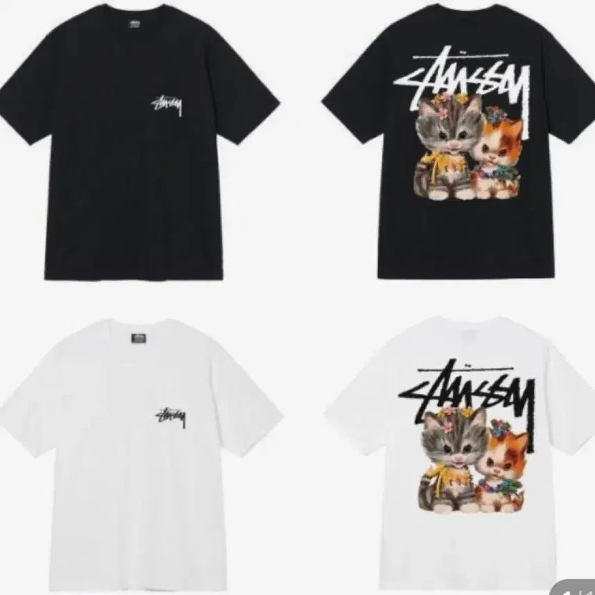 [BUNJANG] Stussy Cat Print Short Sleeve T-Shirt Black/White / 스투시 고양이 프린팅 반팔 티셔츠 블랙/화이트 미개봉 새상품