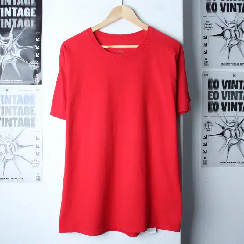 [BUNJANG] Champion Plain Red T-Shirt (Big Size) / (L-2XL) 챔피온 반팔 티셔츠 빅사이즈 무지 레드 올드스쿨-7580