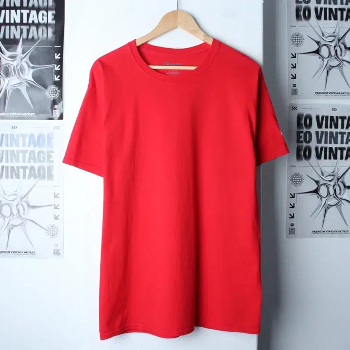 [BUNJANG] Champion Plain Red T-Shirt (L-2XL) / (L-2XL) 챔피온 반팔 티셔츠 빅사이즈 무지 레드 올드스쿨-7582