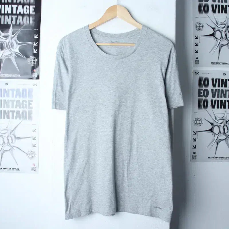 [BUNJANG] Calvin Klein T-Shirt Grey Basic Plain (L-XL) / (L-XL) 캘빈클라인 반팔 티셔츠 그레이 무지 기본-7586
