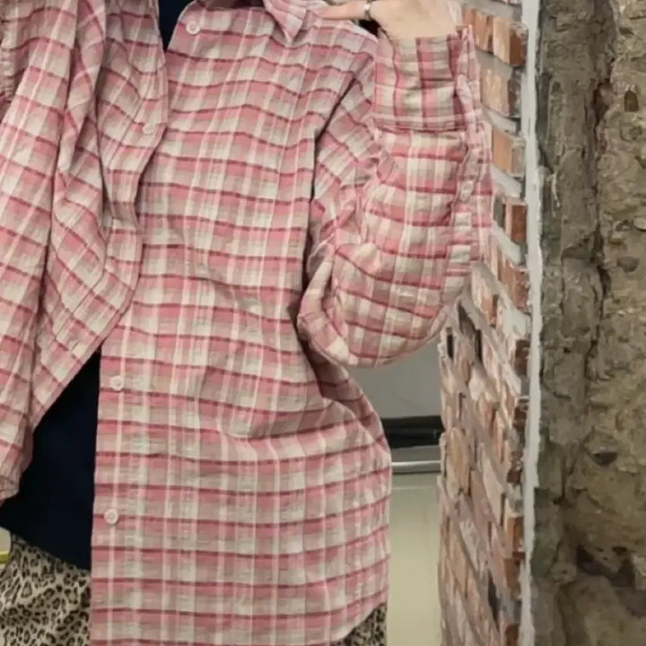 [BUNJANG] Zara Checkered Shirt Pink / 자라 체크 셔츠 핑크