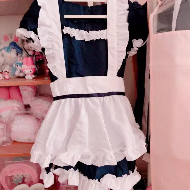 [BUNJANG] Navy "Gyaru" Maid Cosplay Dress / 할로윈빈티지바디라인메이드복네이비갸루방꾸코스프레양산형지뢰계베이비더스타샤인