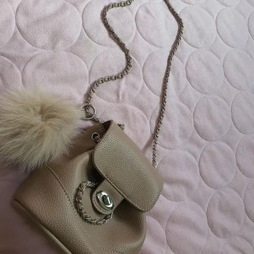 [BUNJANG] Beige Mini Chain Bag with Detachable Keyring Charm / 데일리로 들기 좋은 베이지 색상의 미니 체인 백이에요키링포함 탈부착