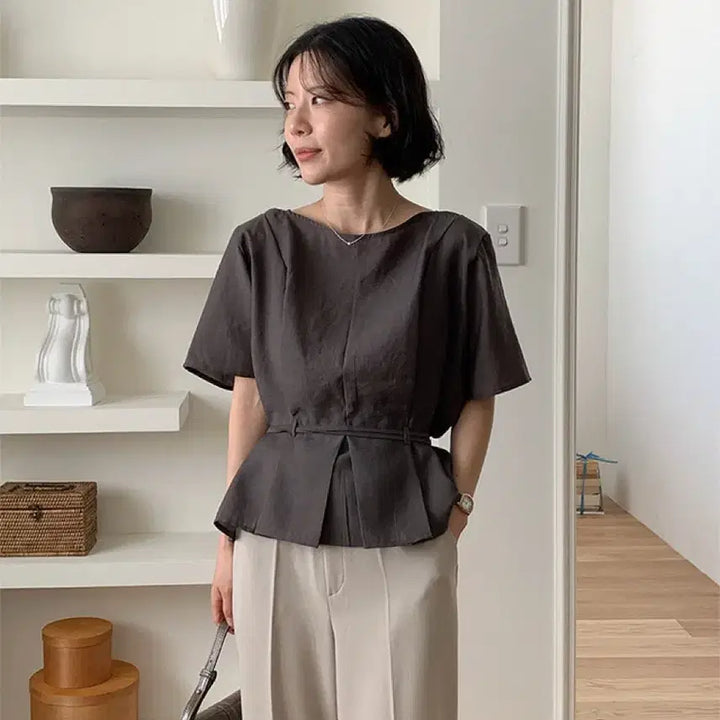 [BUNJANG] Seora Pintuck Belt Blouse / 서라 핀턱 벨트 블라우스 새상품