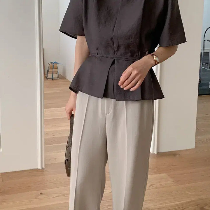 [BUNJANG] Seora Pintuck Belt Blouse / 서라 핀턱 벨트 블라우스 새상품