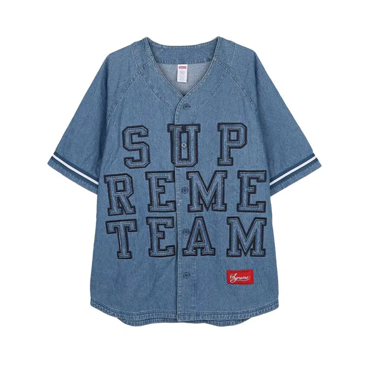 [BUNJANG] Supreme Denim Baseball Jersey Blue L / [L] 슈프림 데님 베이스볼 저지 블루 - 22FW