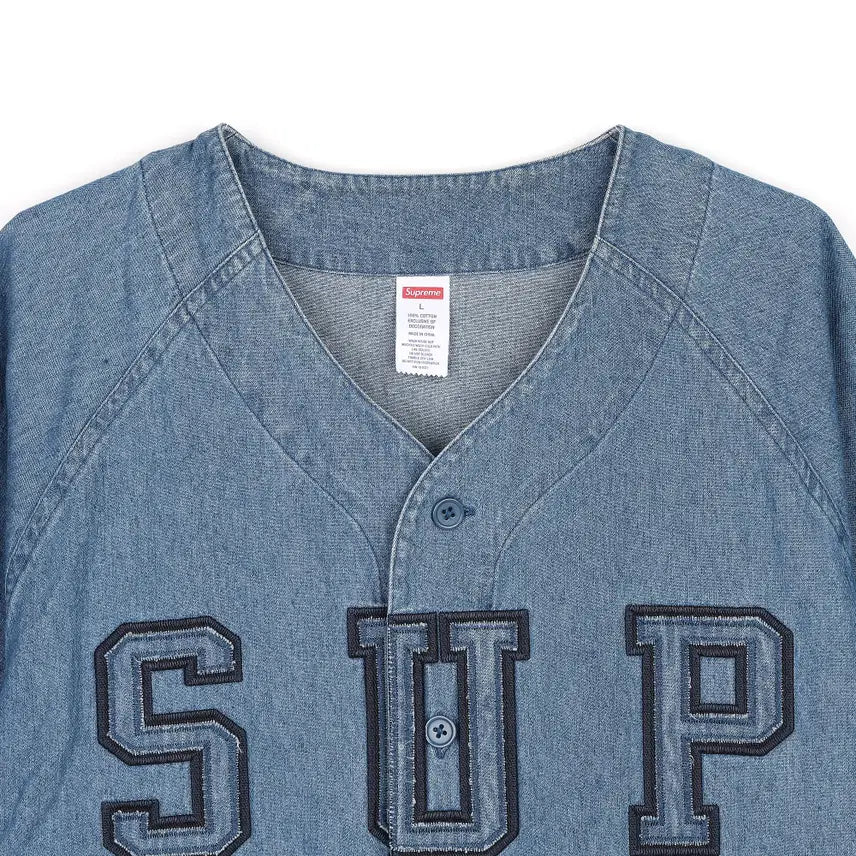 [BUNJANG] Supreme Denim Baseball Jersey Blue L / [L] 슈프림 데님 베이스볼 저지 블루 - 22FW