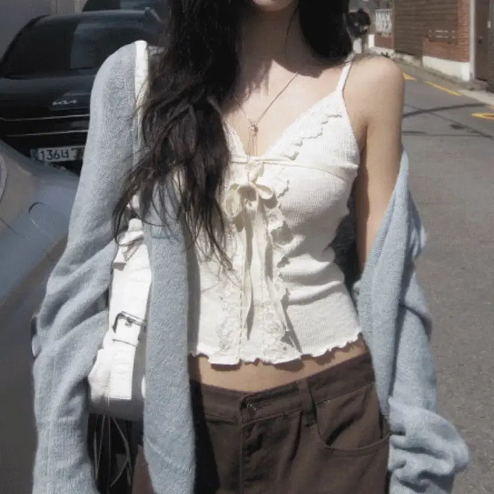 [BUNJANG] Modimood Lace Frill Sleeveless Tank Top Ivory / 모디무드 레이스 프릴 슬리브리스 나시