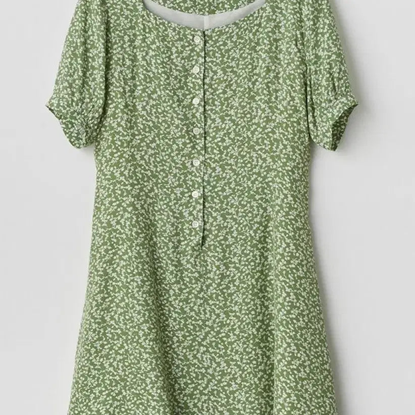 [BUNJANG] Unedit Square Mini Green Flower Dress / 언에디트 스퀘어 미니 연두색 그린 플라워 원피스