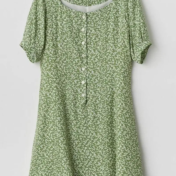 [BUNJANG] Unedit Square Mini Green Flower Dress / 언에디트 스퀘어 미니 연두색 그린 플라워 원피스