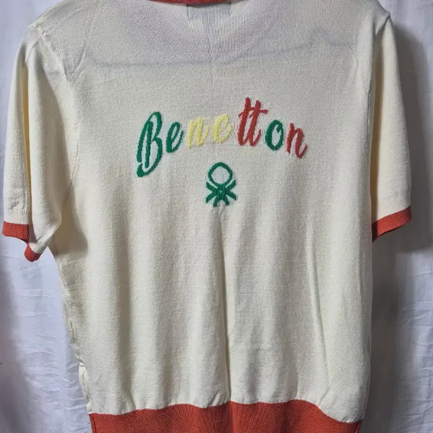 [BUNJANG] Benetton Short Sleeve Polo Knit (Ivory/Orange) / 베네통 반팔 카라 니트 아이보리 오렌지 배색