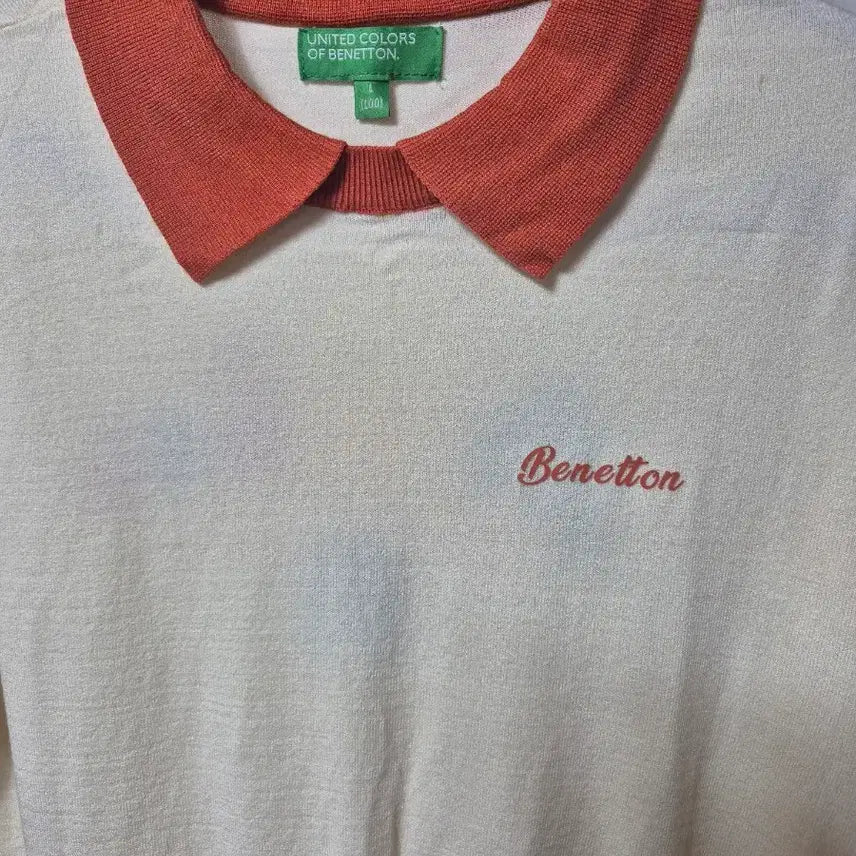 [BUNJANG] Benetton Short Sleeve Polo Knit (Ivory/Orange) / 베네통 반팔 카라 니트 아이보리 오렌지 배색