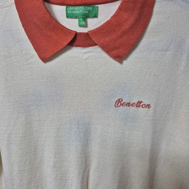 [BUNJANG] Benetton Short Sleeve Polo Knit (Ivory/Orange) / 베네통 반팔 카라 니트 아이보리 오렌지 배색