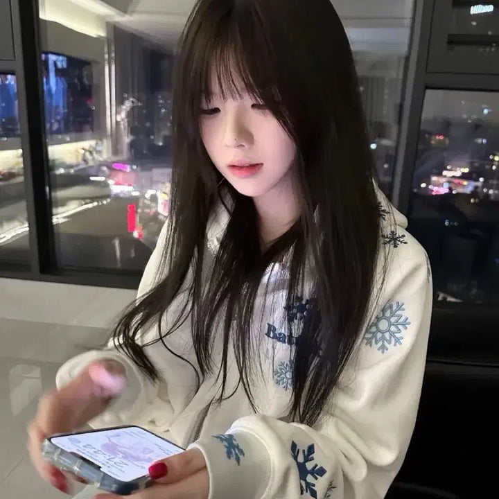 [BUNJANG] Subculture Snow Embroidery Oversized Zip-Up Hoodie / 서브컬처 스노우 자수 오버사이즈 집업 후드집업(2컬러)