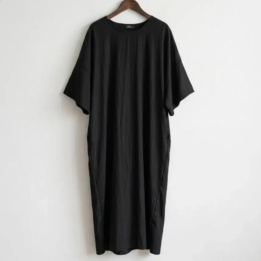 [BUNJANG] Black Short Sleeve Long Dress / 블랙 반팔 롱 원피스