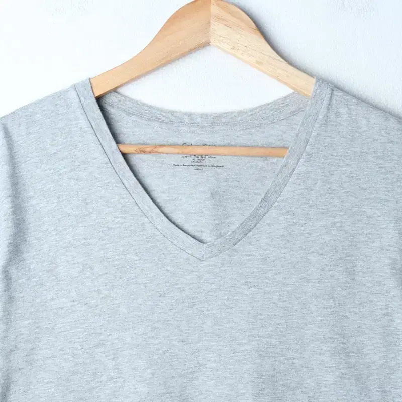 [BUNJANG] Calvin Klein V-Neck T-Shirt - Grey (L-XL) / (L-XL) 캘빈클라인 반팔 티셔츠 브이넥 그레이 무지-75A2