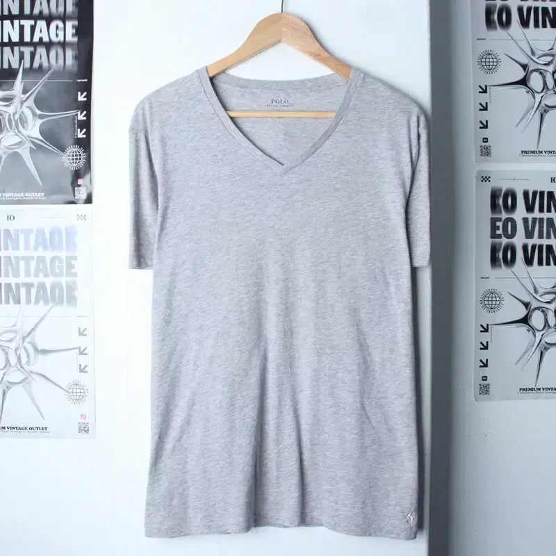 [BUNJANG] Polo Ralph Lauren V-Neck T-Shirt Grey Pony / (L-XL) 폴로 랄프로렌 반팔 티셔츠 브이넥 그레이 포니-75A4