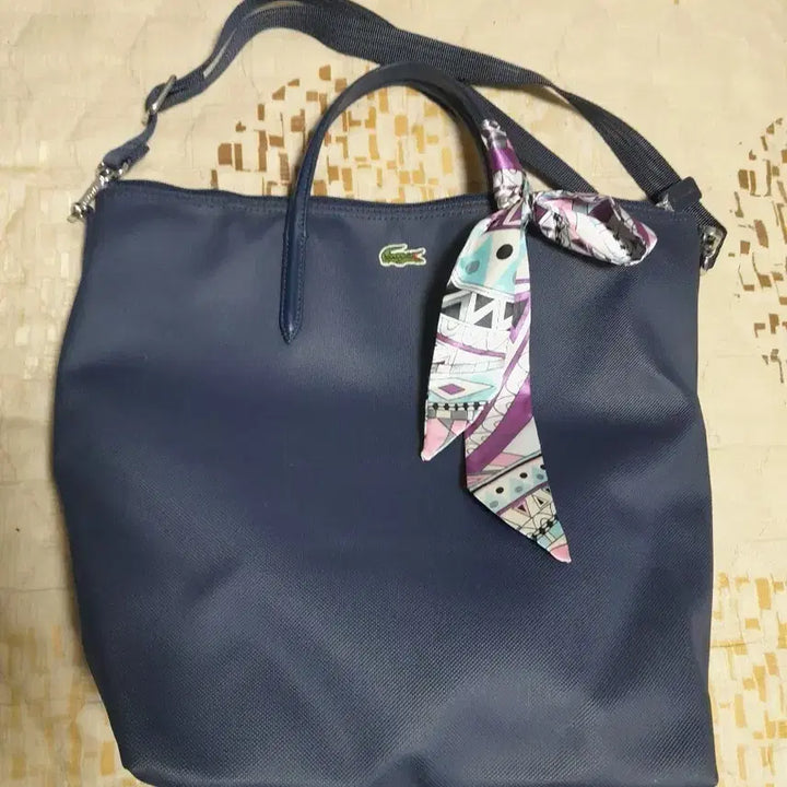 [BUNJANG] Lacoste Navy Shopper Bag with Scarf / [상태최상] 라코스테 네이비 쇼퍼백 + 스카프