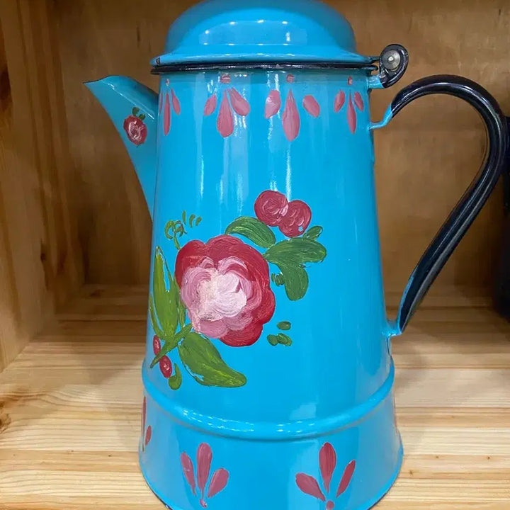 [BUNJANG] Vintage Polish Enamel Kettle Floral Hand-Painted / 빈티지 폴란드 법랑 주전자