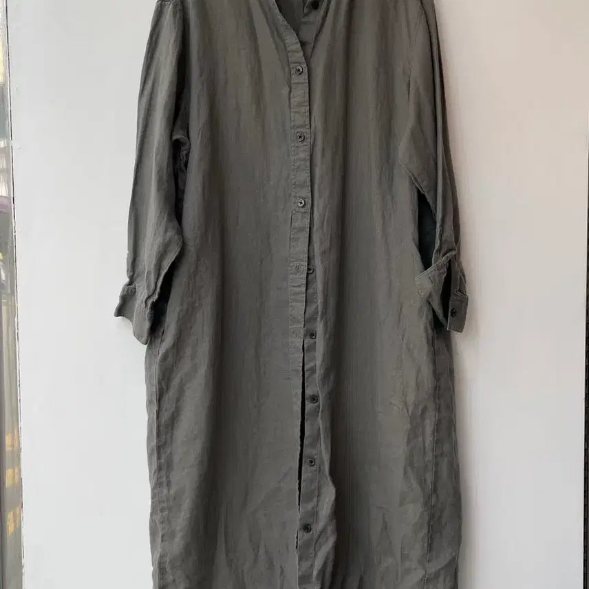[BUNJANG] Muji Linen Shirt Dress Grey / 무인양품 그레이 린넨 셔츠 원피스