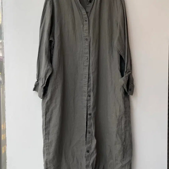 [BUNJANG] Muji Linen Shirt Dress Grey / 무인양품 그레이 린넨 셔츠 원피스