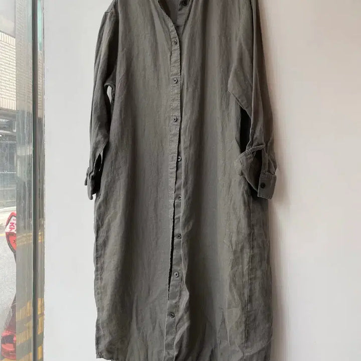 [BUNJANG] Muji Linen Shirt Dress Grey / 무인양품 그레이 린넨 셔츠 원피스