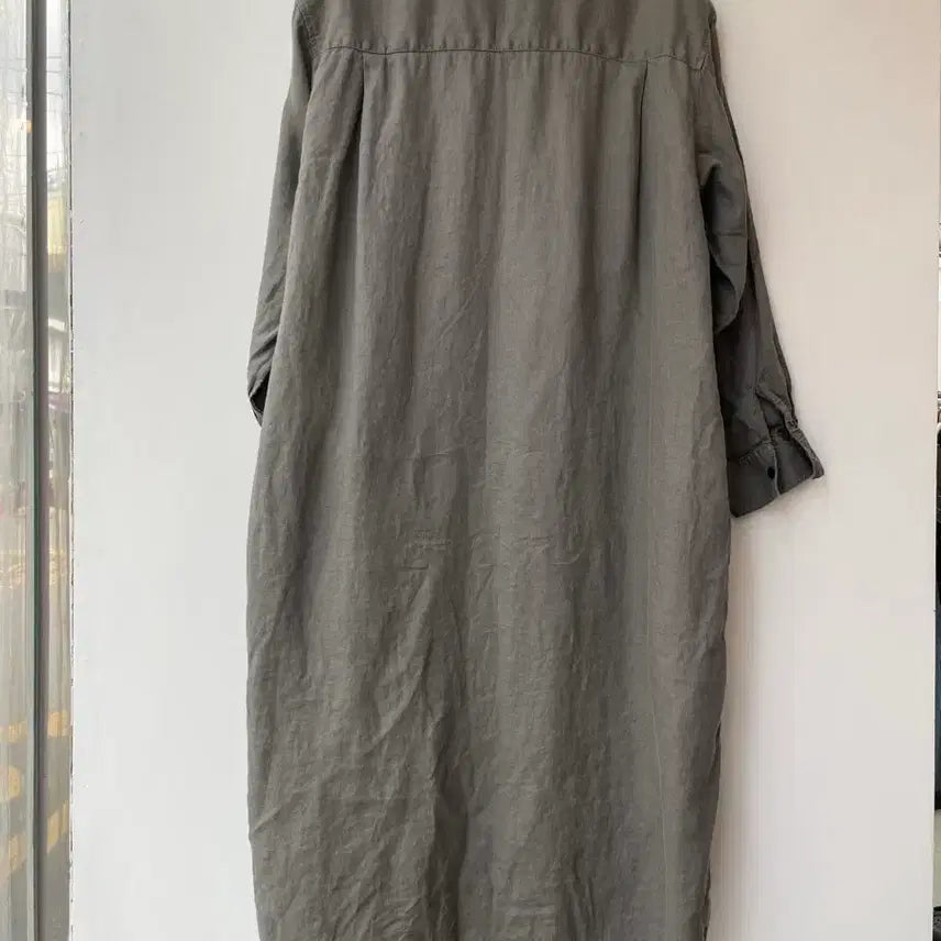 [BUNJANG] Muji Linen Shirt Dress Grey / 무인양품 그레이 린넨 셔츠 원피스