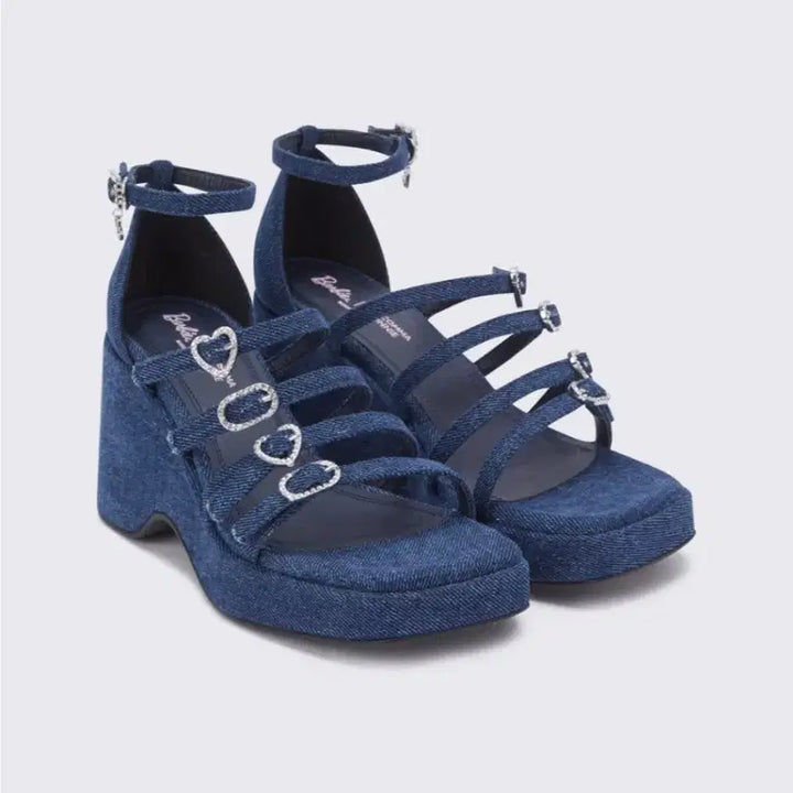[BUNJANG] SUECOMMA BONNIE Denim Cubic Heart Sandals (Size 250) / 슈콤마보니 샌들 250