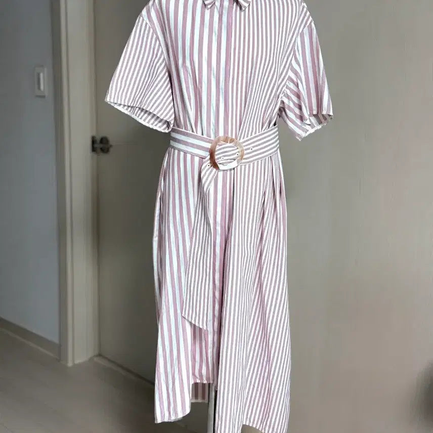 [BUNJANG] Dewl Striped Belt Shirt Dress / Dewl 스트라이프 벨트 셔츠 원피스