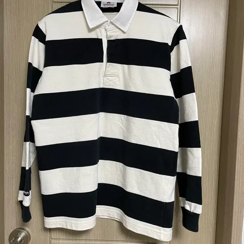 [BUNJANG] Barbarian Rugby Long Sleeve T-Shirt Black White Stripe / 바바리안 럭비티 블랙 화이트 스트라이프