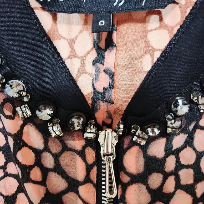 [BUNJANG] Objet Orange Leopard Silk Lined Beaded Mesh Summer Jacket 44 / 오브제 실크100안감 비즈장식 망사 오렌지레오파드 여름점퍼 44 상태최상