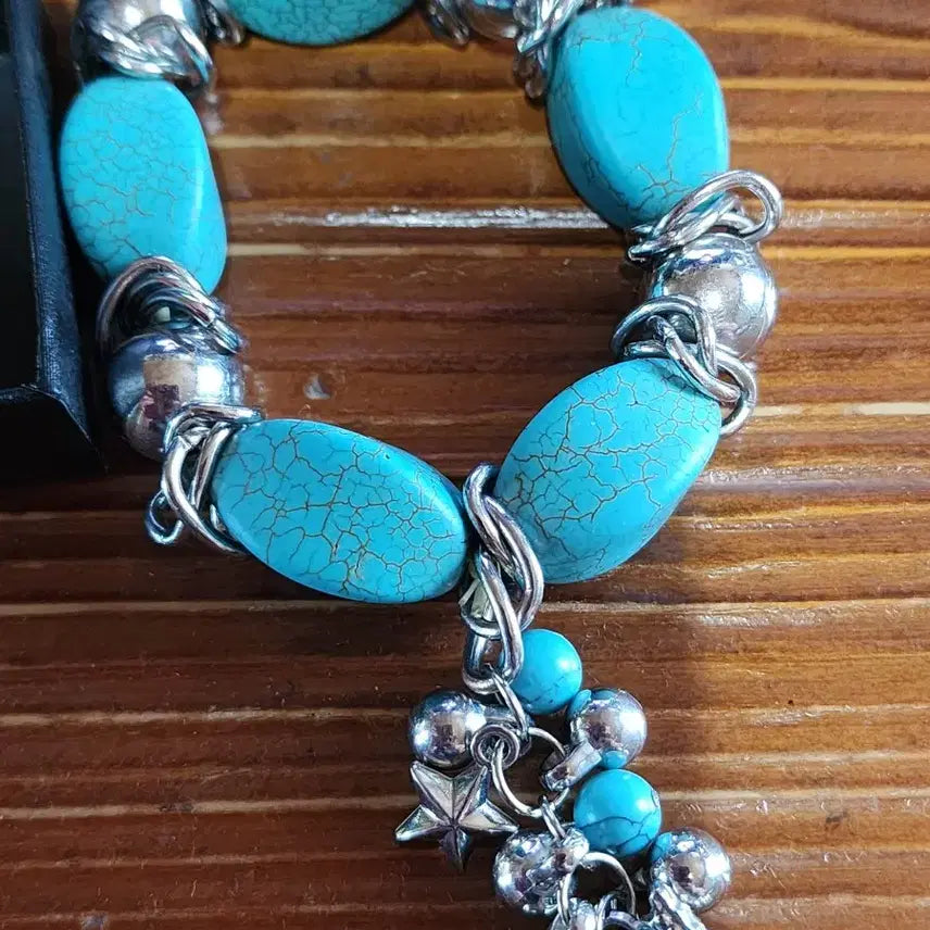 [BUNJANG] Bold Turquoise Shape &amp; Silver Plated Ball Bracelet / 볼드한 터키석 모양 &amp; 실버 도금 볼 팔찌