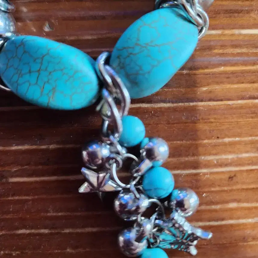 [BUNJANG] Bold Turquoise Shape &amp; Silver Plated Ball Bracelet / 볼드한 터키석 모양 &amp; 실버 도금 볼 팔찌