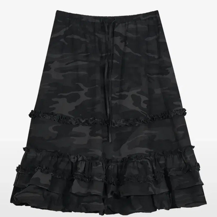 [BUNJANG] Type Service Camo Volume Skirt Charcoal / 타입서비스 카모 볼륨 스커트