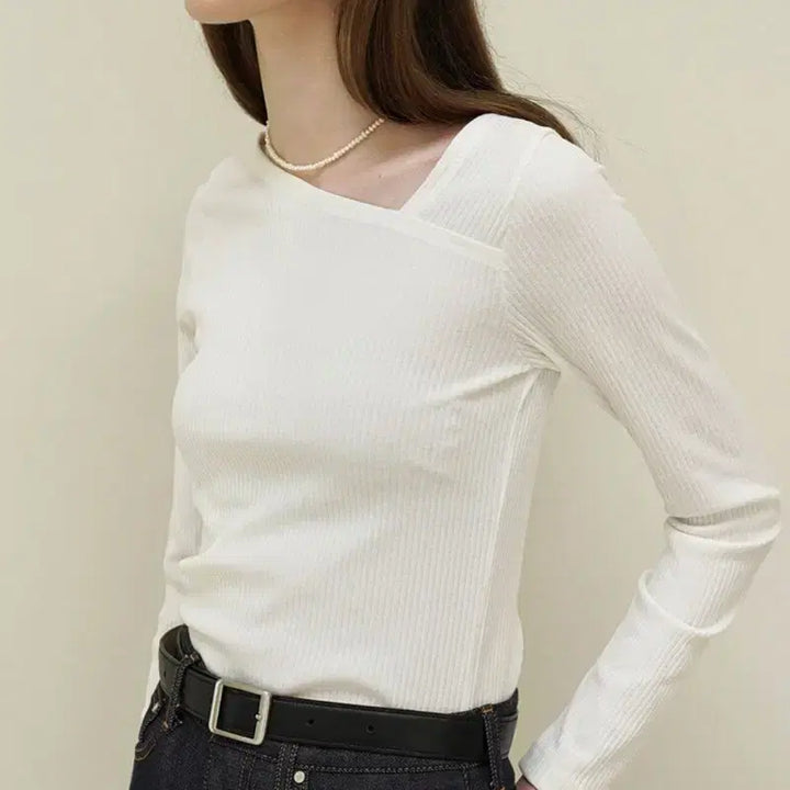 [BUNJANG] YUMER Oblique T-Shirt Ivory Free Size / 유메르)오블리크 티(free, 아이보리)