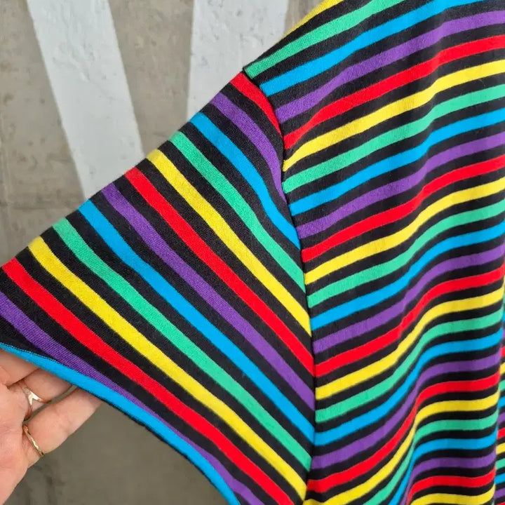 [BUNJANG] Rainbow Stripe Short-Sleeve Long Dress / 꾸안꾸 무지개 스트라이프 반팔 롱 원피스(TS2