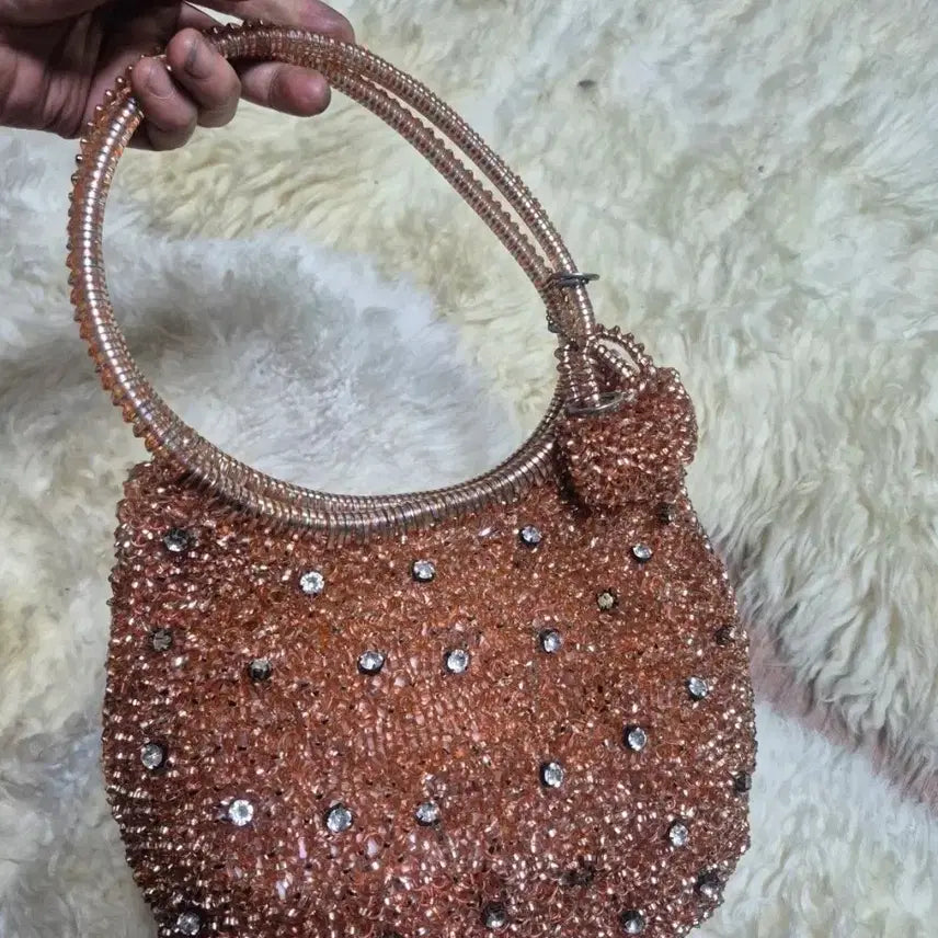[BUNJANG] Beaded Tote Bag Brown / 비즈 장식 토트백 핸드백 브라운