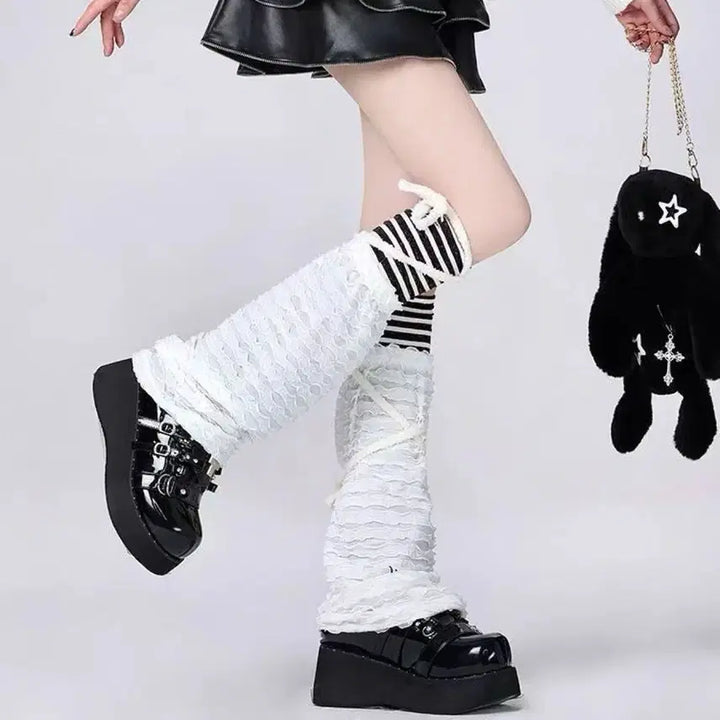 [BUNJANG] Striped Wrinkled Leg Warmers (7 Colors) / 스트라이프 양말 주름 레그워머(7컬러)