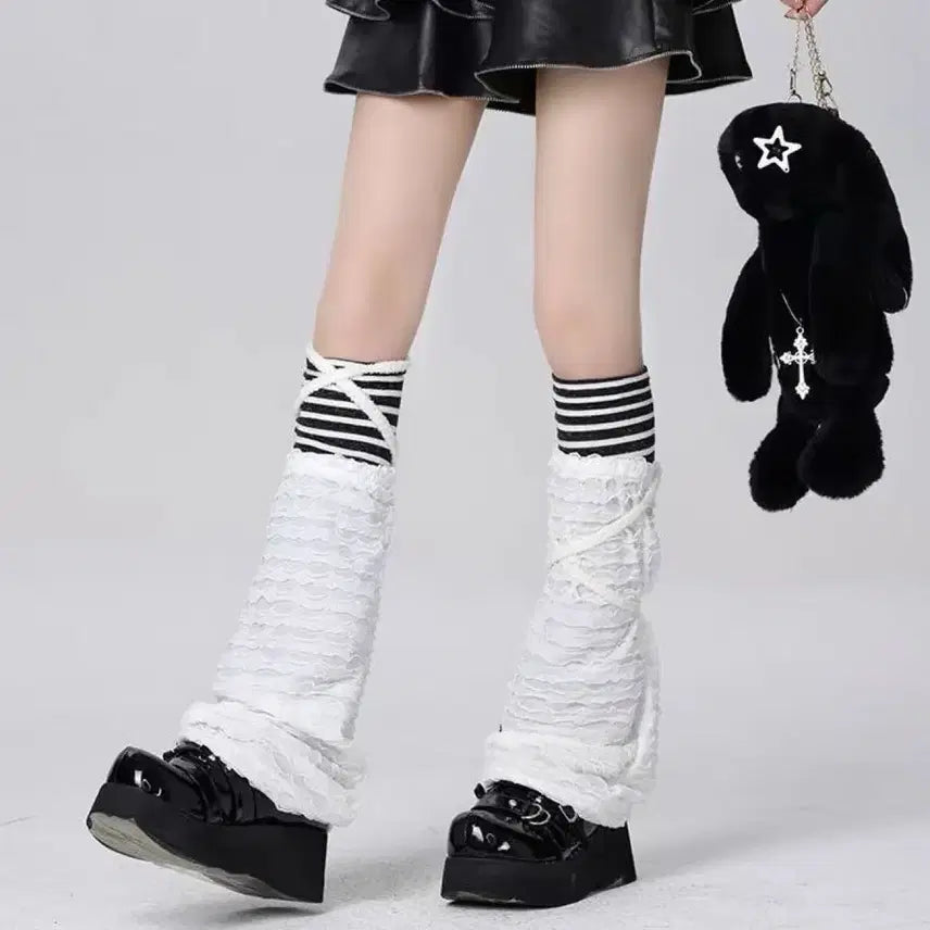 [BUNJANG] Striped Wrinkled Leg Warmers (7 Colors) / 스트라이프 양말 주름 레그워머(7컬러)