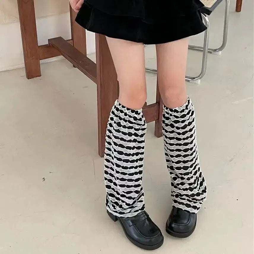 [BUNJANG] Striped Wrinkled Leg Warmers (7 Colors) / 스트라이프 양말 주름 레그워머(7컬러)