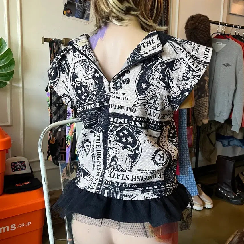 [BUNJANG] Titilate Valet Japanese Vintage Gothic Lace Lettering Top / Titilate Valet 일본 빈티지 고딕 레이스 레터링 탑