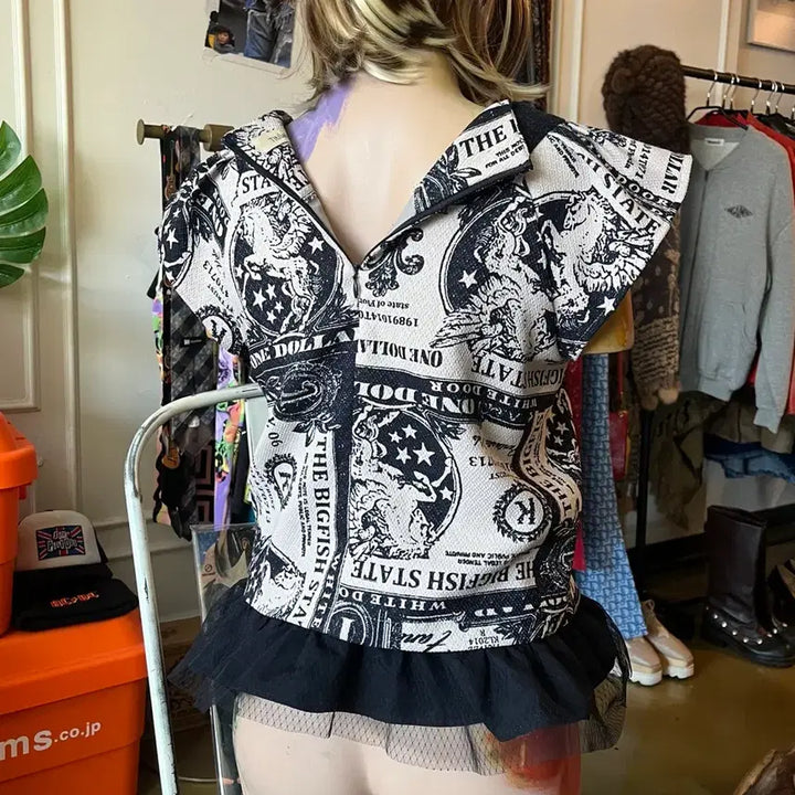 [BUNJANG] Titilate Valet Japanese Vintage Gothic Lace Lettering Top / Titilate Valet 일본 빈티지 고딕 레이스 레터링 탑