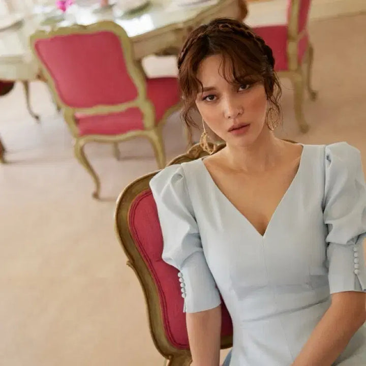 [BUNJANG] ABOABO V-Neckline Flare Dress (Blue) / 아보아보 브이넥라인 플레어 원피스(블루)