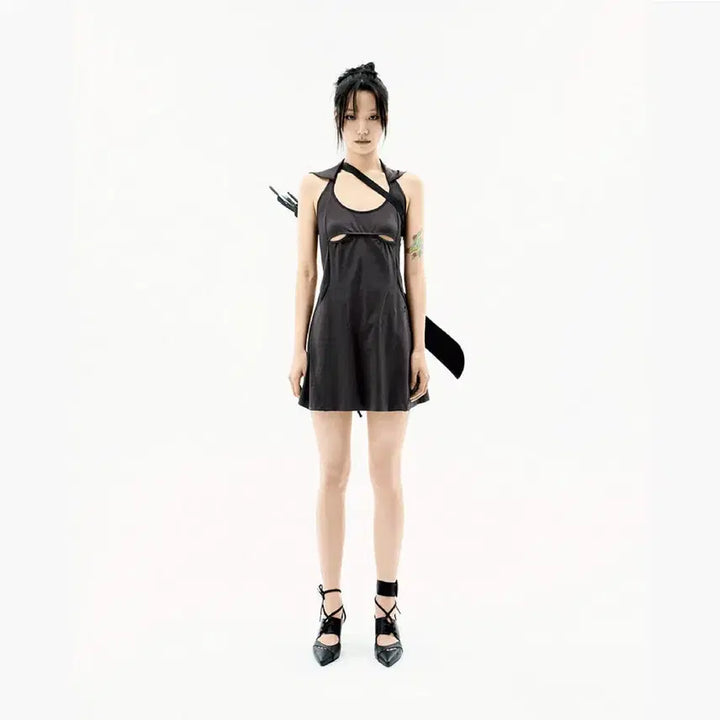 [BUNJANG] Ojos Halter Hoodie Apron Dress - Charcoal / 오호스 Halter Hoodie Apron Dress / Charcoal